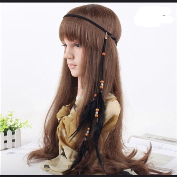 Accessories - Boho black feather headband